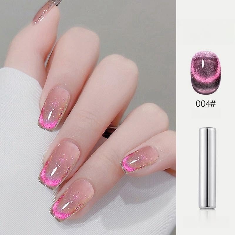Cat Eye Gel Nail Polish Set with Magnetic Powder, 4 x 15ml Bottles, UV/LED Cured, Long-Lasting 4 Weeks, Stunning Magnetic Effects, DIY Manicure Kit, 01