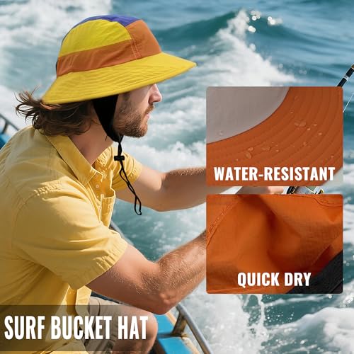 Image of CLAPE Surf Bucket Hat with Strap Waterproof Sun UPF 50+ Bucket Hat Packable Brimmed Boonie for Women Men