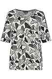 Ulla Popken Damen große Größen Übergrößen Plus Size Shirt, Gingko-Design, Classic, Langer Halbarm, Selection schwarz 46/48 747614 10-46+