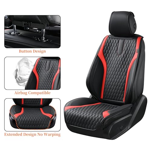 Image of Coverado Front Seat Covers, 2PCs Seat Covers for Cars, Car Seat Cushion Waterproof Leather Car Seat Protector, Driver Seat Cover Universal Fit for Most Sedans SUV Truck Black&Red