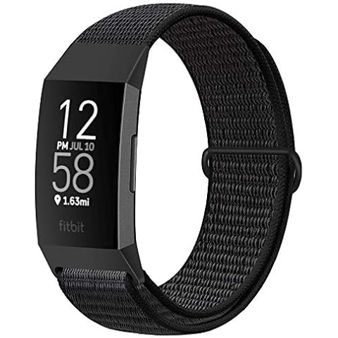 Runostrich Nylon Watch Bands Compatible with Fitbit Charge 4/Charge 3/SE, Soft Replacement Wristband Breathable Sport Strap with Band for Women Men (Dark Black) Cover