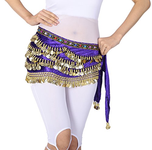 Whitewed Beaded Velvet Belly Dance Performance Coin Hip Scarf Scarves Wrap