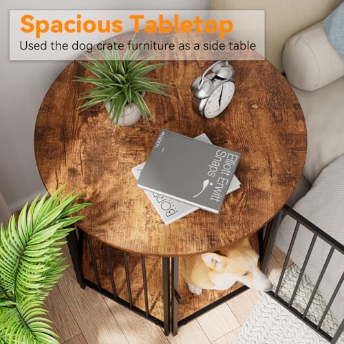 Dog Crate Furniture, Hexagonal Wooden Pet House Dog Crate End Table, Indoor Decorative Dog Kennel Furniture, for Small and Medium Dogs, Cute Puppy Cage Furniture, Rustic Brown - Image 3