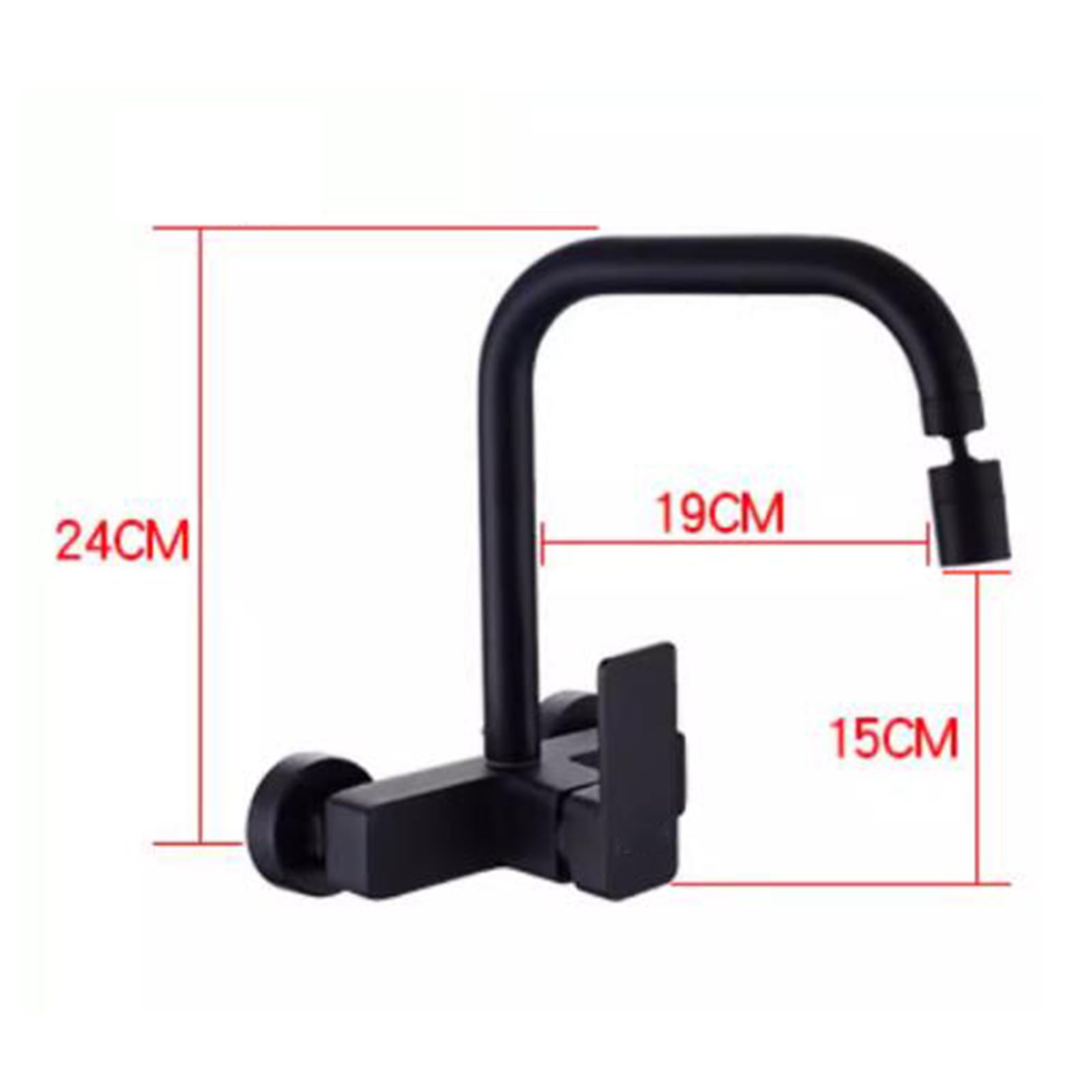 Grifo de Cocina de Pared Negro Giratorio Agua Fría y Caliente Monomando Latón Grifo Pared Cocina-Negro