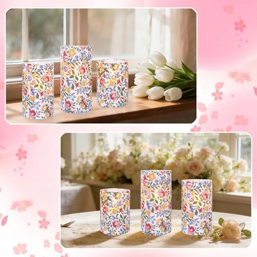 Image of MELTONE Flower Flameless Candles Remote Real Wax Flickering Bohemian Style Battery Operated Glass Candles - Home Party Bedroom Birthday Christmas Summer Spring Decorations