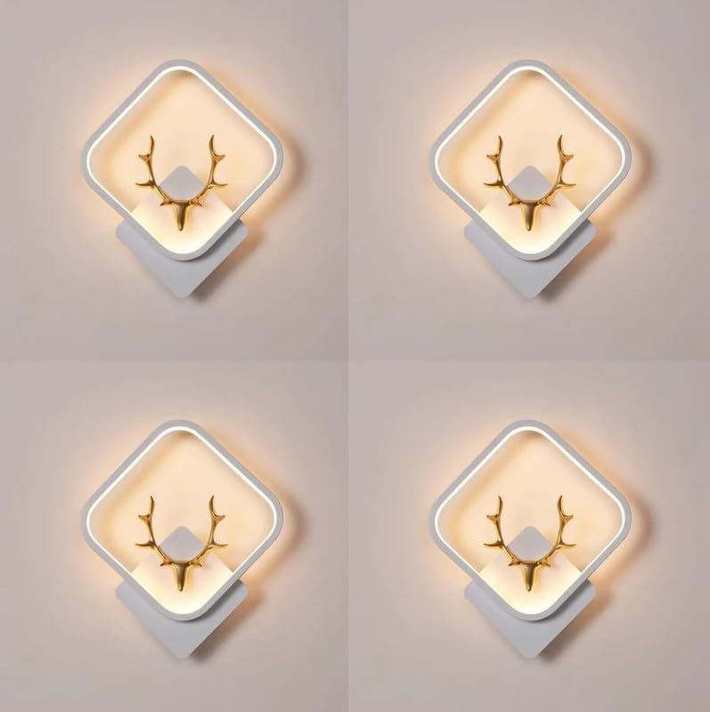 Image of Home Decore Led Fancy Wall Light,Night Lamp,Decorative Lamp,Wall Hanging Lights for Bedroom,Living Room,Color(Warm White+Natural White+Cold White).(white Squar Deer Head)(pack of 4)