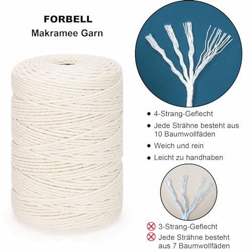 FORBELL Premium Makramee Baumwollgarn 3mm x 300m in Schwarz für DIY Handwerk – Bild 4