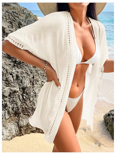 Milumia Women's Swimsuit Coverup Short Sleeve Open Front Kimono Swim Cover Up Beachwear2