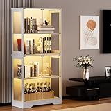BLSYHDH Vitrina de cristal con LED, vitrina de pie con 4 puertas de cristal y...