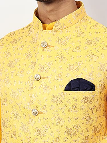 Image of Uri and MacKenzie Men's Silk Blend Regular Kurta Churidar Pyjama with Bundi Nehru Jacket /Waistcoat