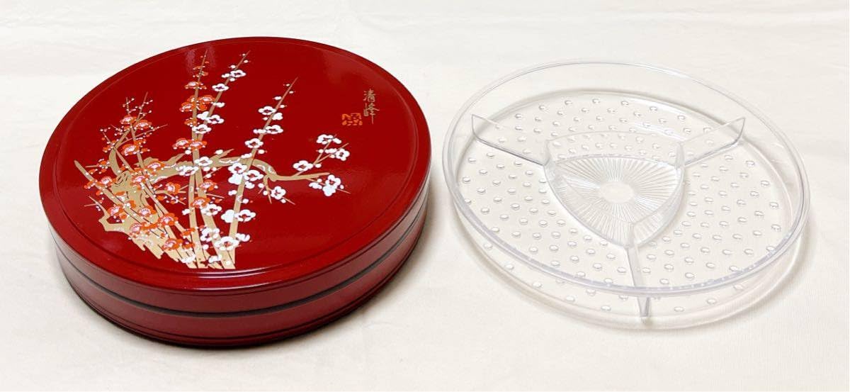 Amazon.co.jp: 清峰漆器 紅白梅柄 蓋付き寿司桶 オードブル皿付き 重箱