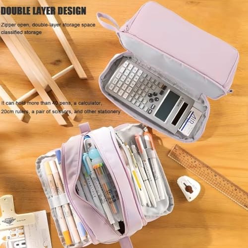 Image of Storio Pencil Box Pouch for School Kids Girls & Boys Aesthetic | Cute Stationary Compass Box Case Organiser - Pink