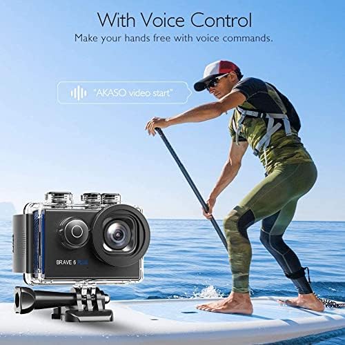 AKASO Brave 6 Plus Native 4K 30FPS 20MP WiFi Action Camera with Touch Screen EIS 8X Zoom Voice Control Remote Control 131 Feet Underwater Camera with 2X 1350mAh Batteries and Helmet Accessories Kit