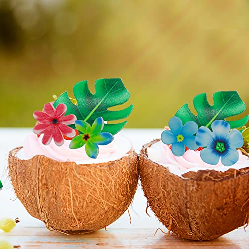 83Pcs Edible Tropical Turtle Leaves Flower Cupcake Toppers Wafer Paper Palm Leaf Flower Cake Topper Edible Cake Decoration For Hawaii Aloha Jungle Summer Theme Wedding Birthday Baby Shower #TOP3