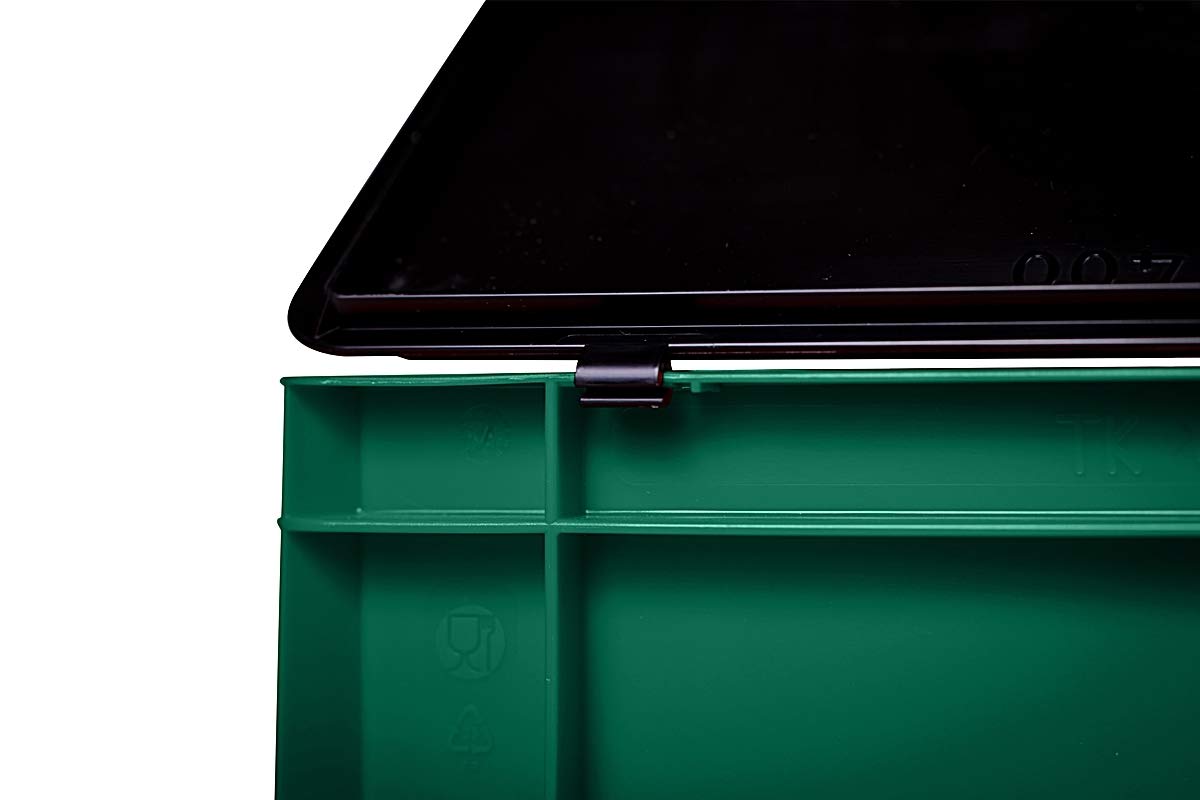 1a-TopStore Zestaw pudełek do układania w stos z pokrywą na zawiasach, w kolorze czarnym, różne rozmiary i kolory, 600 x 400 mm, 400 x 300 mm, 300 x 200 mm, 200 x 150 mm, Made in Germany (zielony, 600