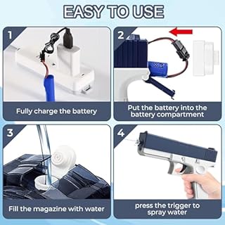 RUBAZI Electric Water Gun, One-Button Automatic Squirt Gun, 2 Water Clips Squirt Guns Up to 32 FT Range, Powerful Water Blaster for Kids Adults Boys Girls Summer Swimming Pool Party Beach OutdoorQ
