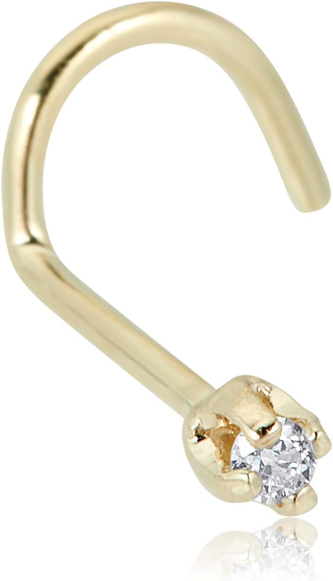 AVORA 14K Gold Simulated Diamond CZ C-Shaped Nose Ring Stud - 1.5mm,2mm and 3mm (20 Gauge)