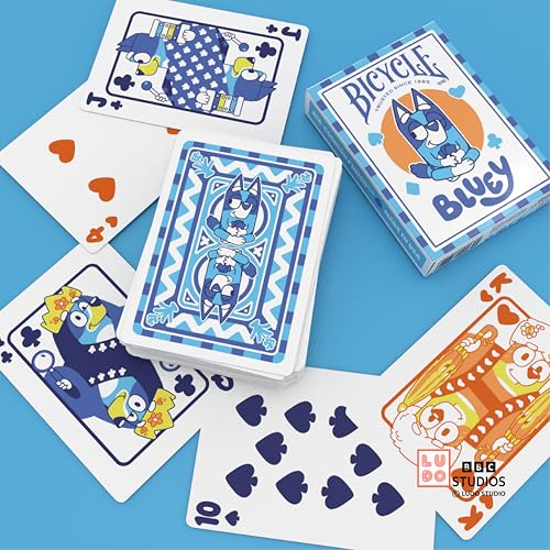 Image of Bicycle Bluey Playing Cards Deck Collectible Toys for Family Game | Official Bluey artwork, Custom court cards with Bluey Bingo Bandit and Chilli, Air Cushion Finish, Made in USA