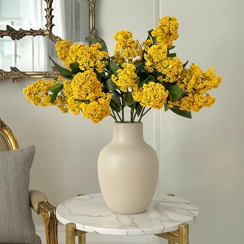 Image of 4 Pcs Artificial Flowers for Decoration, 23 Inch Faux Berry Stems Faux Skimmia Spray with Leaves Fake Flowers for Vase Home Table Floral Arrangement Wedding Decor(Yellow,Classic)
