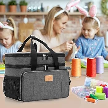 Verwijderbare Vulling Vakken Organizer Gevoerde Tas Met Schouderriem Elsjoy , Universele Draagtas Met , Opslag Organizer Voor De Meeste Standaard Machines, Grijs, 17.3L Verwijderbare Vulling Pad Naaimachine Koffer