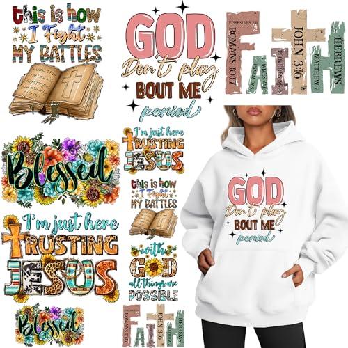 10 Sheets Jesus Iron On Decal Heat Transfers Patches for Clothing T-Shrits Jackets Faith Iron On Transfer Vinyl Sticker Design Washable Decoration Applique DIY Crafts