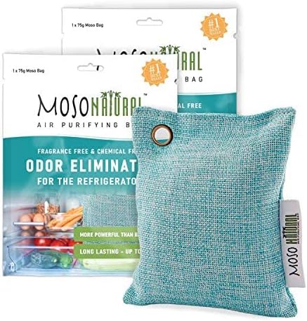 Moso Natural Air Purifying Bag for the Refrigerator and Freezer. (2 Pack) A Scent Free Odor Eliminator and Produce Saver