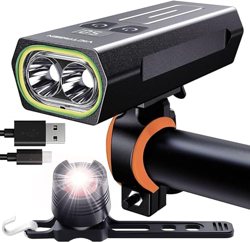 victagen Luz Bicicleta LED Recargable USB, 5000 Lumens Potente Luces Delantera y Trasera, 5 Modos, Impermeable, Luces Seguridad Noche para Ciclismo