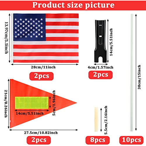 2 Sets Bike Safety Flag with Pole Heavy Duty Fiberglass Pole US Flag Orange Safety Flag Adjustable Bicycle Flag Pole for Kids Outdoor Cycling Supplies