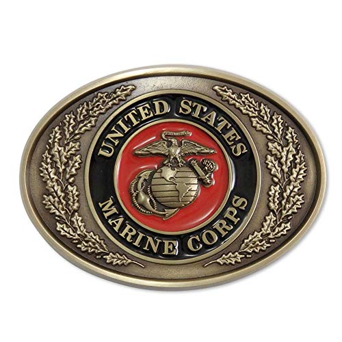 Indiana Metal Craft US Marine Corps Crest Traditional Design Solid Brass Belt Buckle with Enamel MADE IN USA