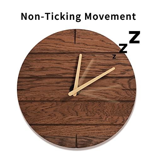 Consdan Wood Wall Clocks Battery Operated, Usa Grown Hardwood Wall Decor, Analog Wooden Clock For Kitchen Bedroom Office, Vintage Oak Solid Wood Clock Face, 12", Walnut Color Round #TOP4