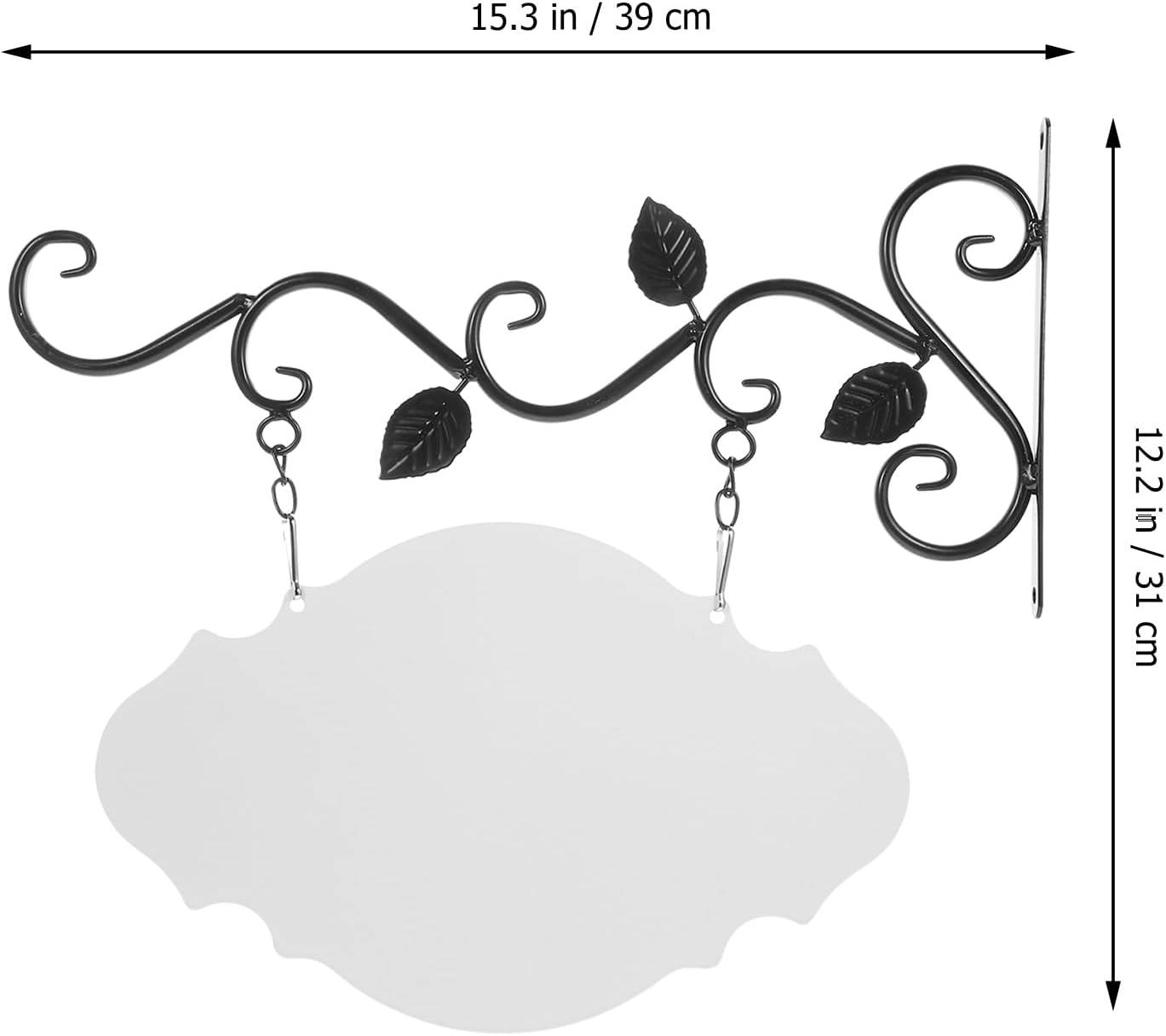 Hanging Sign Bracket with Blank Board, Wrought Iron Wall Hanger DIY Double-sided Signs Outdoor Wreath Hanger Flower Pot Brackets for Outdoor Business, Classroom Door, Home Farmhouse Decor