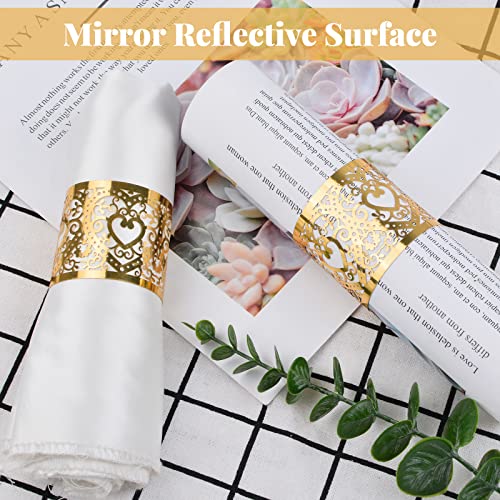 Urroma Reflective Gold Heart-Shaped Paper Napkin Holder Rings, 50 Pcs Golden Hollow Paper Napkin Rings For Dinner Party Celebration Table Decor #TOP3