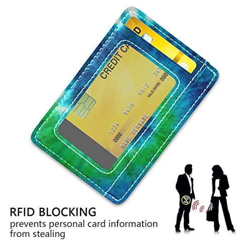 Green Blue White Spiral Tie Dye Abstract Hippie Pattern Slim Minimalist Wallet, Front Pocket RFID Leather Blocking Card Holder Case for Men Women Girls Ladies, Stylish Printing Gift3