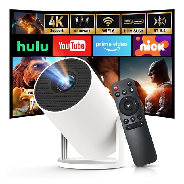 Built-in Apps 2025 Upgraded Mini Projector with Wi-Fi 6 Bluetooth 5 4 1080P 4K Support Full HD Auto