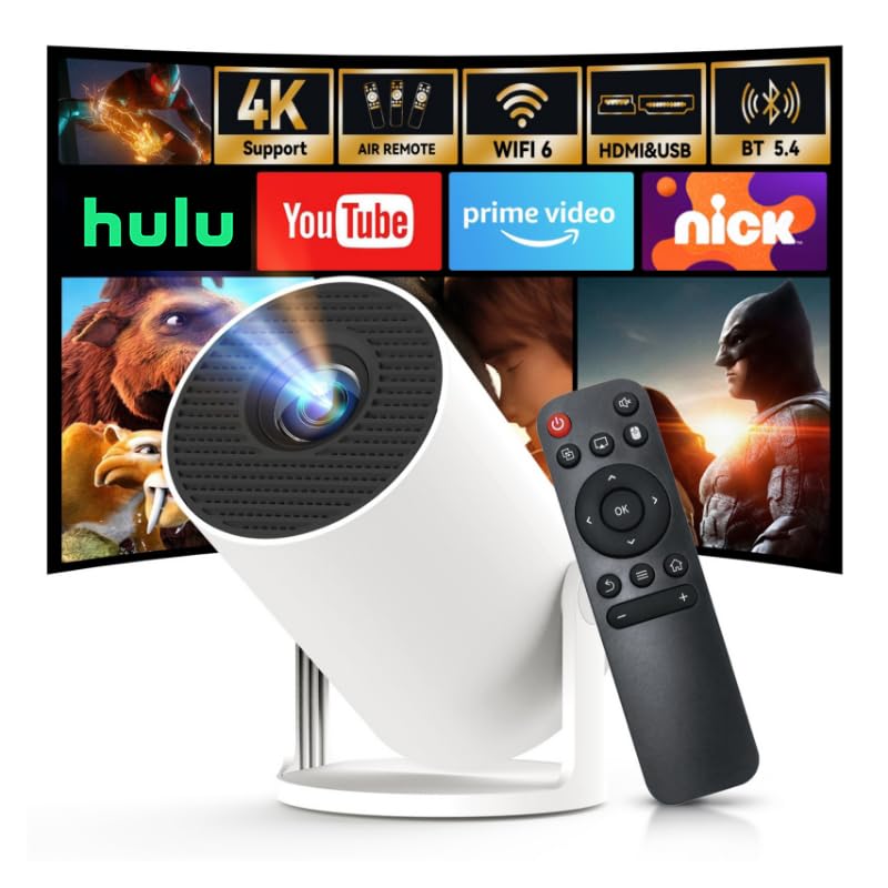 [Built-in Apps & 2025 Upgraded] Mini Projector with Wi-Fi 6 & Bluetooth 5.4, 1080P 4K Support Full HD, Auto Keystone 360° Portable Home Cinema Smart Projector for iOS/Android X1