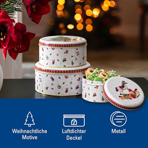 Villeroy & Boch – Winter Collage Keksdosen-Set 3 teilig Bunt, Gebäckdosen, Vorratsdosen, Plätzchendosen, Blechdosen, Keksdosen 3er Set, Weihnachtsdosen, Metall