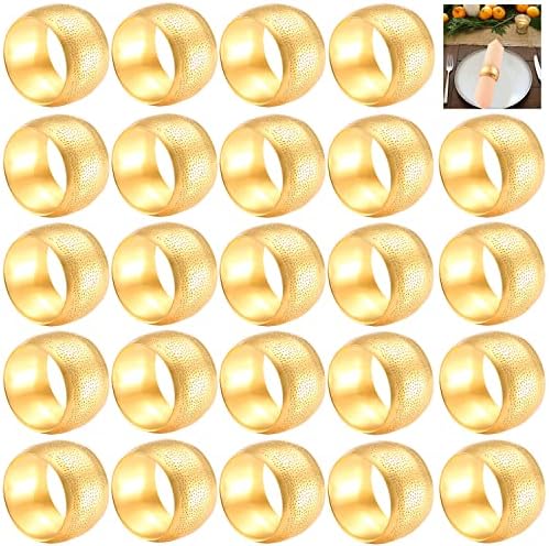 CEALXHENY Napkin Rings Set of 24, Gold Decorative Metal Napkin Holder for Wedding Party Holiday Banquet Christmas Circle Serviette Buckle Household Decor (24PCS)
