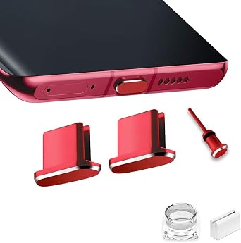 USB C Port Dust Cover Plug Cap 2 Metal Anti Dust Protectors for Smartphone MacBook Pro Air Charging Port Compatible with Samsung Galaxy S24 S23 S22 S21Red