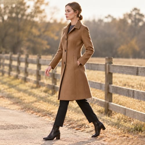 FPMLUXLL Womens Pea Coat Long Sleeve Single Breasted Warm Winter Jacket - image 3