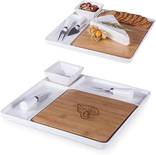 Miniatura 42 de PICNIC TIME NFL Peninsula Tabla de cortar y bandeja para servir, tabla de queso, tabla de embutidos - plato de aperitivo, bambú y cerámica blanca