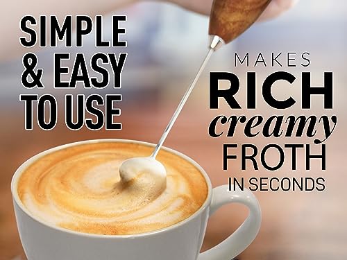 Image of PRO MILK FROTHER WAND - ULTRA HIGH SPEED HANDHELD FROTHER - UPGRADED STAND - Powerful Handheld Mixer with Infinite Uses - Super Instant Electric Foam Maker with Stainless Steel Whisk (Walnut)