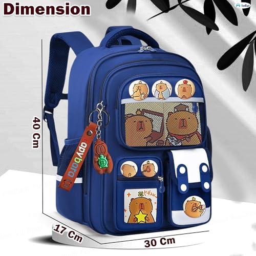 Image of FunBlast Capybara Backpack for Kids - Cute Cartoon School Bag with Multiple Pockets & Keychain, Spacious 20L Bagpack for School, Travel & Picnic - 40 x 30 x 17 cm