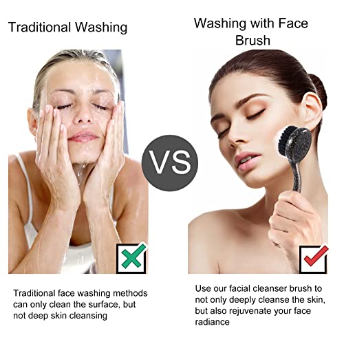 2 Pcs Manual Facial Cleansing Brush Charcoal Bristles, Ooloveminso Face Brush Cleanser, Upgraded Soft Exfoliating Face Wash Brush Face Scrubber For Skincare, Color Powder #TOP4