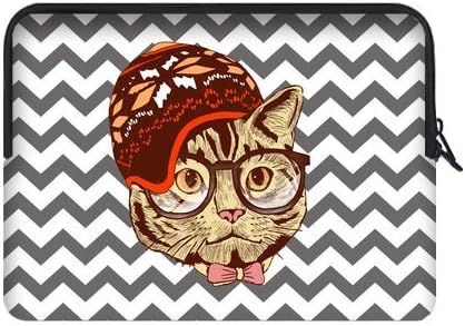 Zigzag Chevron Hipster Cat 15.4 15.6 Inch Laptop Sleeve Case Bags for Lenovo, GW, Acer, Asus, Dell, Hp, Sony, Toshiba (Two Sides)