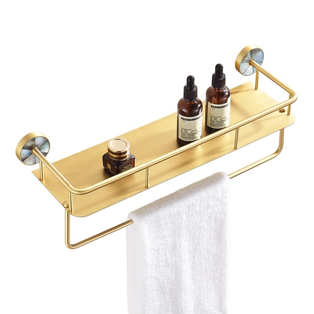 NPQPNAFC Shower Caddy Light Luxury Golden Towel Rack All Copper Wall Hanging Bathroom Organizer Cosmetics Shampoo Storage Rack