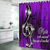 Music Shower Curtain Musical Note Abstract Floral Melody Creative Texture Rustic Vintage Wooden Board Modern Pattern Creative Art Fabric Bathroom Sets with Hooks,Purple Black