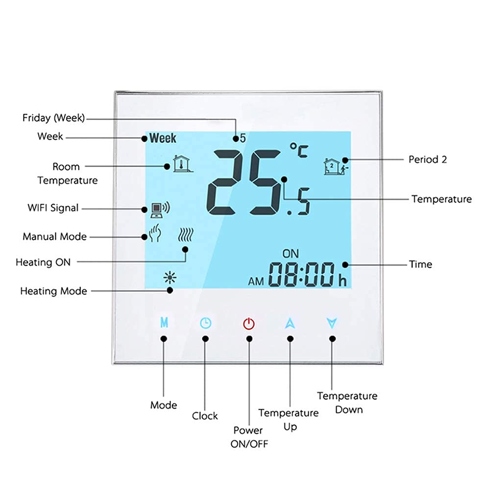Smart WiFi Boiler Termostat grzewczy Programowalny kontroler temperatury dotykowy Termoregulator 5A 95-240V, połączony z Alexa, Google Home.