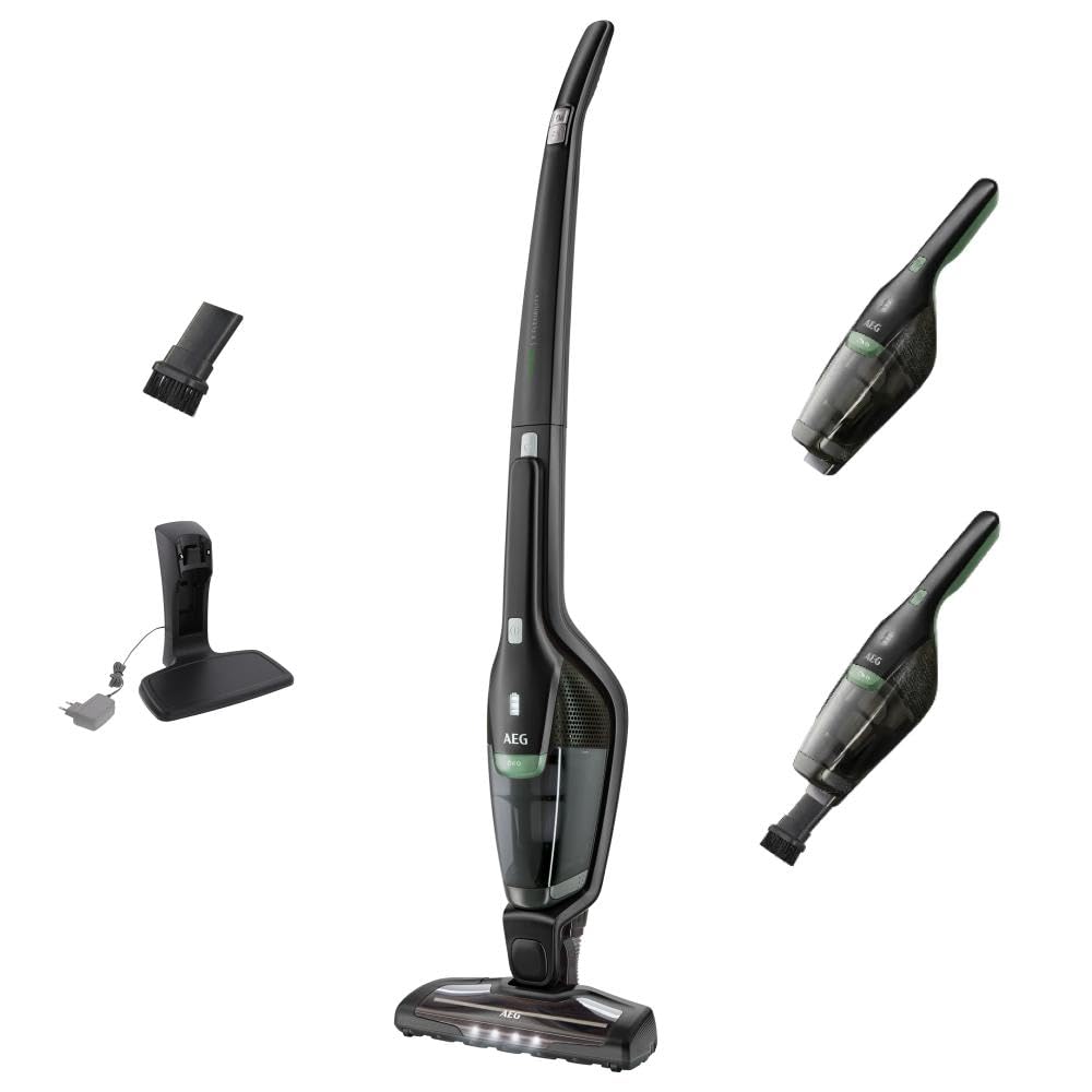 AEG Serie 3000 Ergorapido CX7-2-45MÖ 2in1 Akku Staubsauger, 50% Recyclingmaterial, beutellos, bis zu 45 min Laufzeit, freistehend, wendig, Bürstenreinigungsfunktion, LED, 0.5L, schwarz