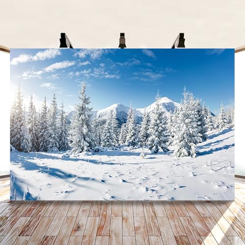 MIRRORANG 3x2m Christmas Wall Art Winter Forest Landscape Backdrop Outdoor Snow Scene Pine Tree Frozen Wall Decor Background for Photography Xmas Photo Backdrop Vinyl - Image 4