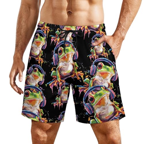 Frog Music Lover Men's Board Shorts Swimsuit Beach Pants Swimwear Bathing Suits